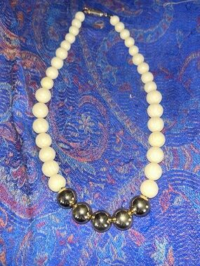 Park lane Cream Beaded Necklace with Gold-Tone Accent Spheres